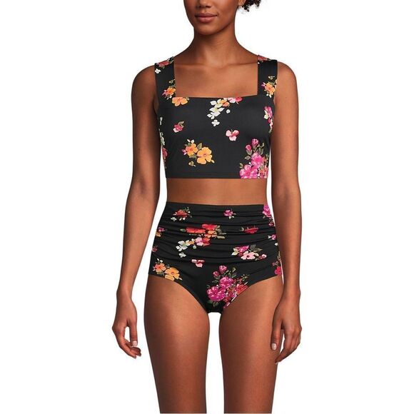 Land's End Plus Standard square neck soft cup tankini top black meadow Various - Picture 2 of 8